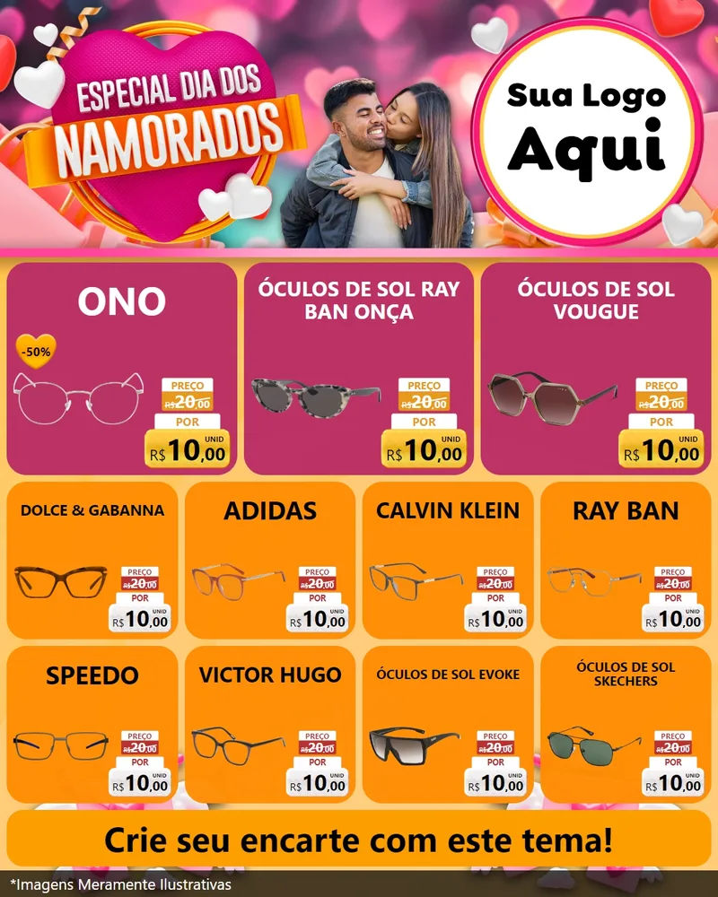 Modelo de Rede Social para Feed Instagram com o tema Especial Dia dos Namorados para Óticas