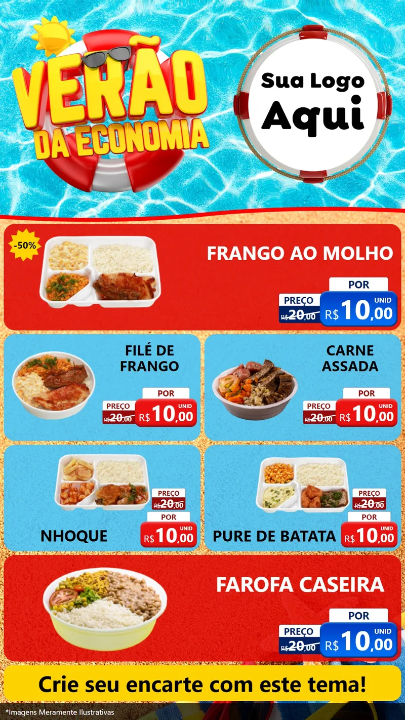 Modelo de TV para TV Vertical com o tema Verão da Economia para Restaurante