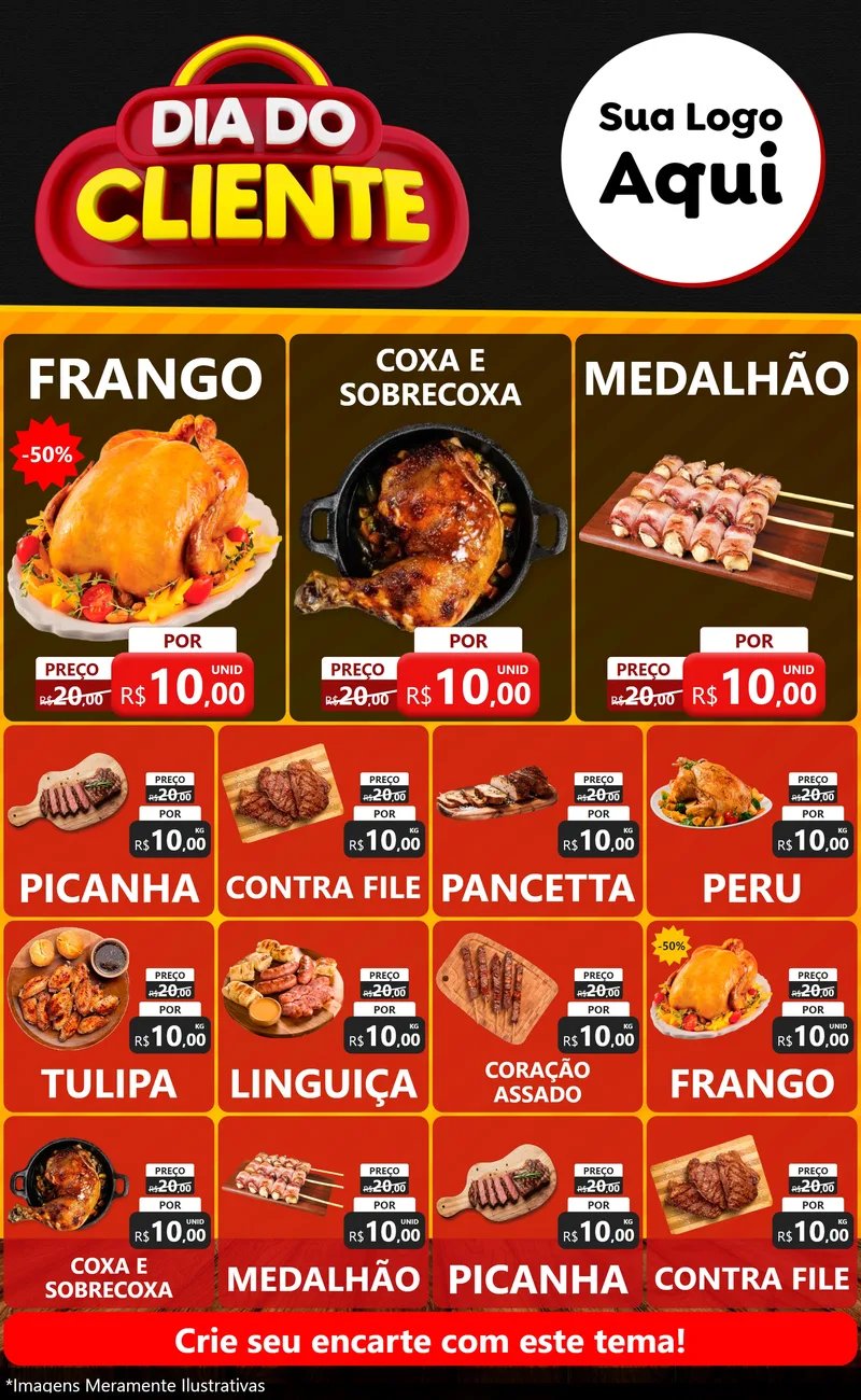 Modelo de Encarte para Encarte Grande com o tema Dia do Cliente para Assados