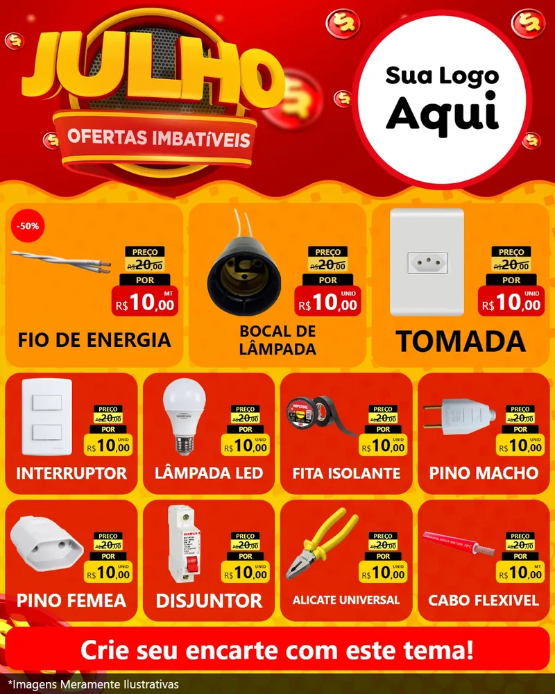 Modelo de Rede Social para Feed Instagram com o tema Julho Ofertas Imbatíveis para Materiais Elétricos