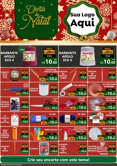 Modelo de Encarte para Encarte A4 Vertical com o tema Natal de Ofertas para Armarinho e Aviamentos