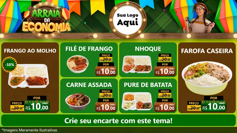 Modelo de TV para TV Horizontal com o tema Arraiá de Economia para Restaurante