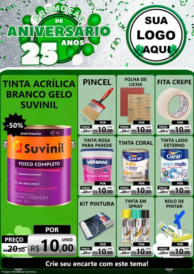 Modelo de Encarte para Encarte A4 Vertical com o tema Promoção de Aniversário - 25 Anos para Tintas e Ferramentas