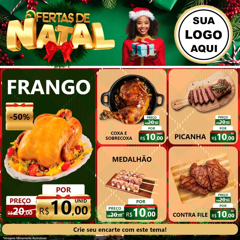 Modelo de Rede Social para Feed Facebook com o tema Ofertas de Natal para Assados