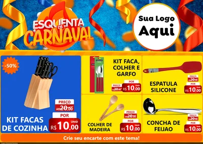 Modelo de Encarte para Encarte A4 Horizontal com o tema Esquenta de Carnaval para Utilidades Domésticas