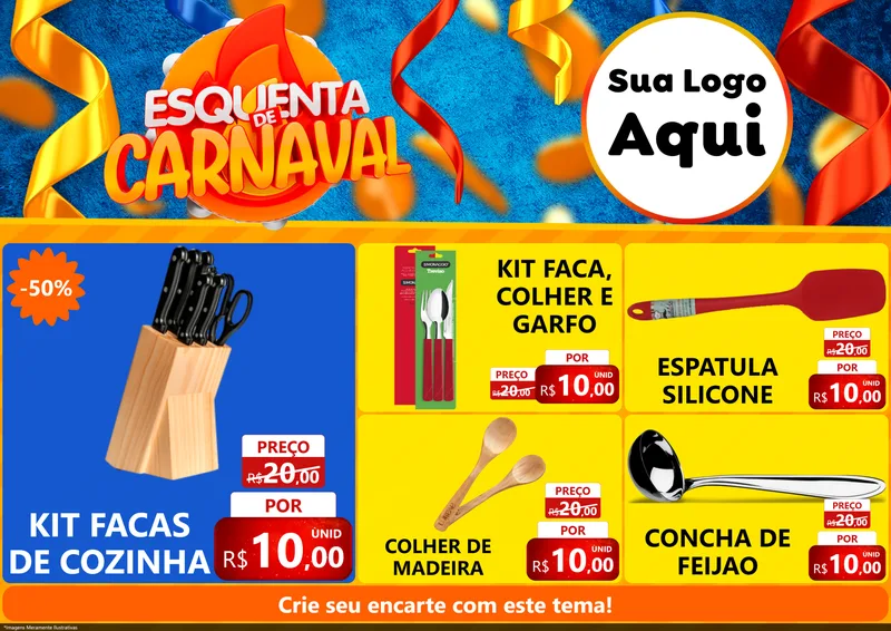 Modelo de Encarte para Encarte A4 Horizontal com o tema Esquenta de Carnaval para Utilidades Domésticas