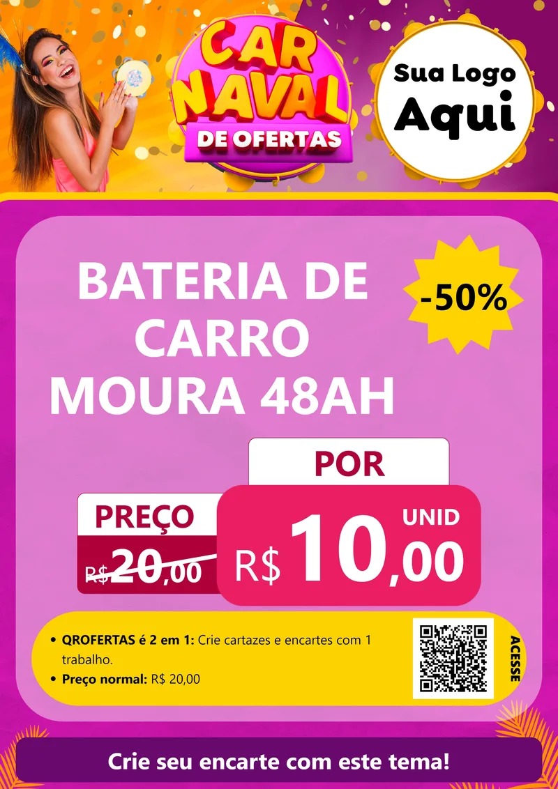 Modelo de Cartaz para Cartaz A4 Vertical com o tema Carnaval de Ofertas para Baterias Elétricas