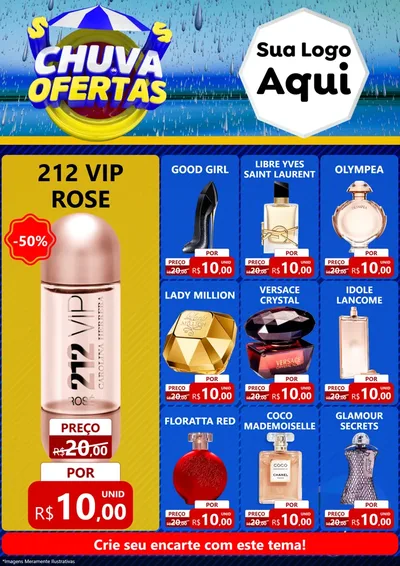 Modelo de Encarte para Encarte A4 Vertical com o tema Chuva de Ofertas para Perfumes