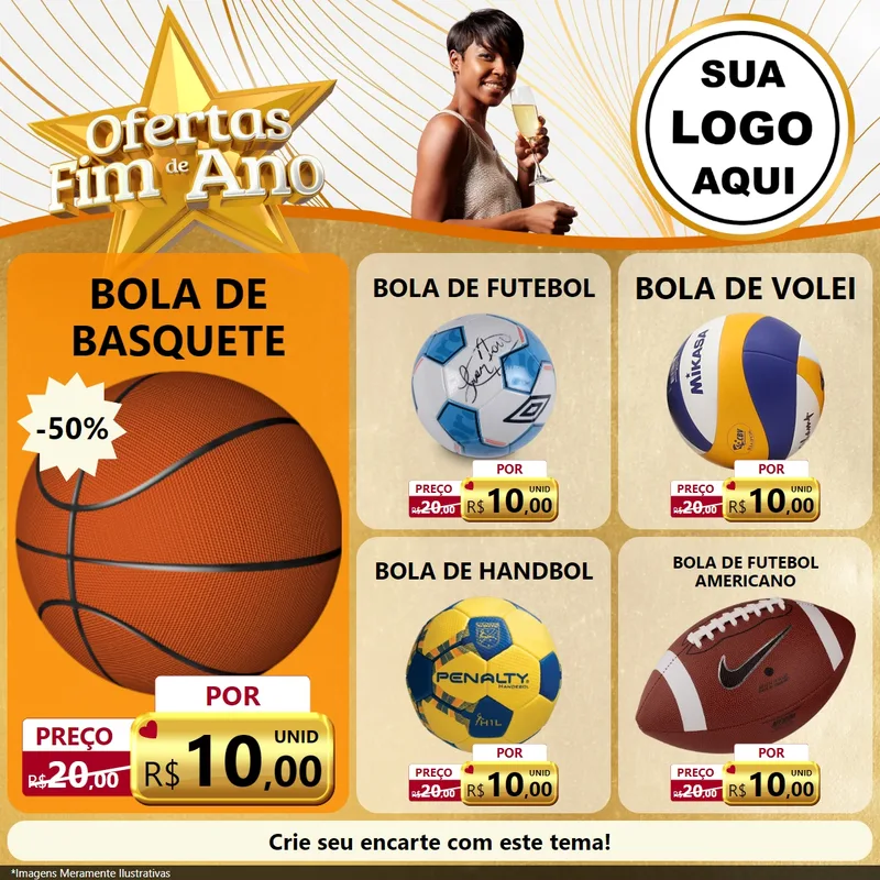 Modelo de Rede Social para Feed Facebook com o tema Ofertas Fim de Ano para Artigos Esportivos