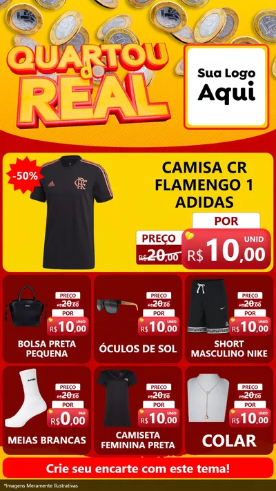 Modelo de Rede Social para Stories com o tema Quartou do Real para Roupas e acessórios