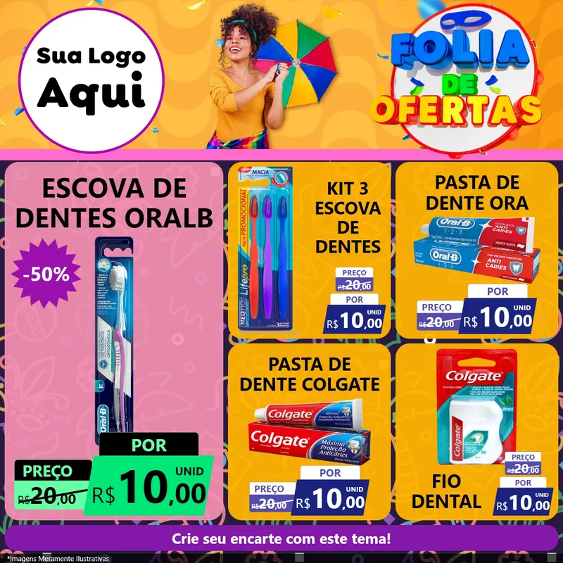 Modelo de Rede Social para Feed Facebook com o tema Folia de Ofertas para Higiene Pessoal