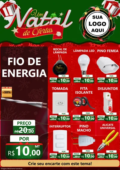 Modelo de Encarte para Encarte A4 Vertical com o tema Um Natal de Ofertas para Materiais Elétricos
