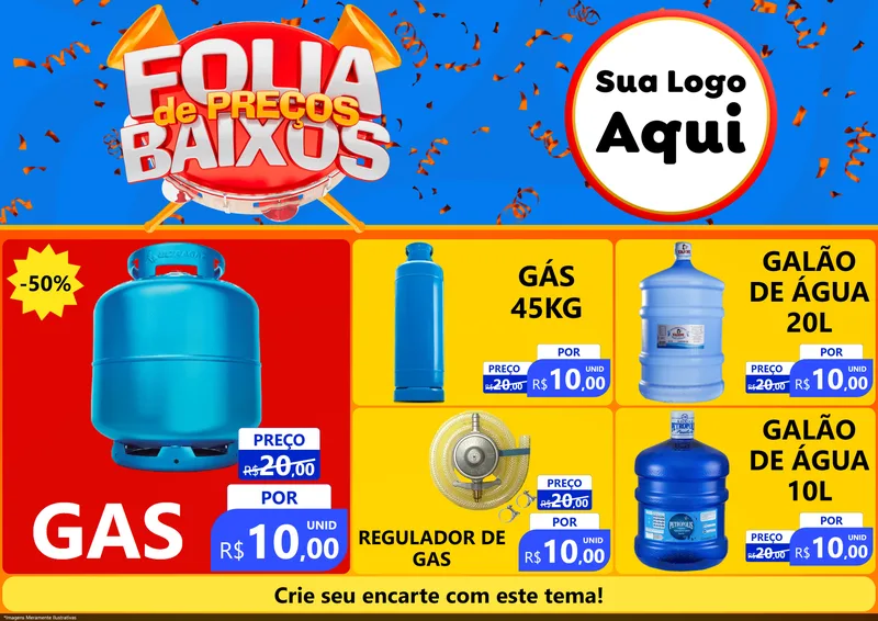 Modelo de Encarte para Encarte A4 Horizontal com o tema Folia de Preços Baixos para Água e gás
