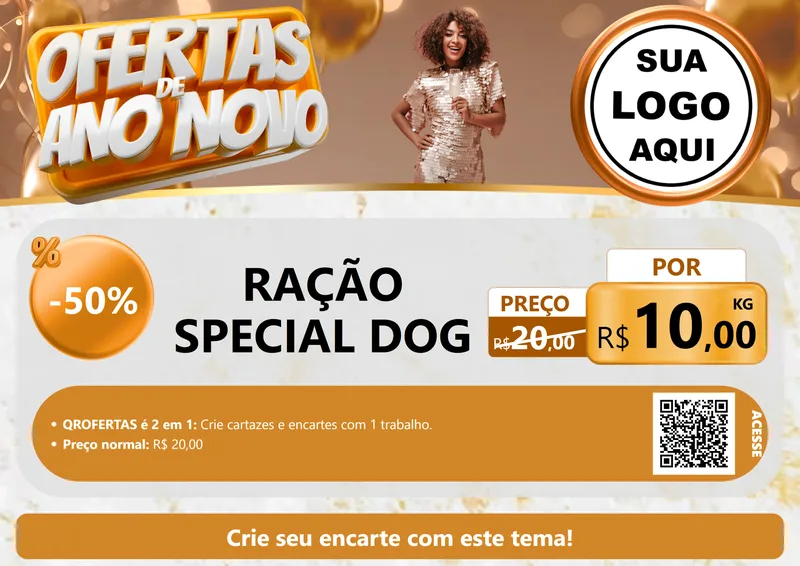 Modelo de Cartaz para Cartaz A4 Horizontal com o tema Ofertas de Ano Novo para Pet Shop