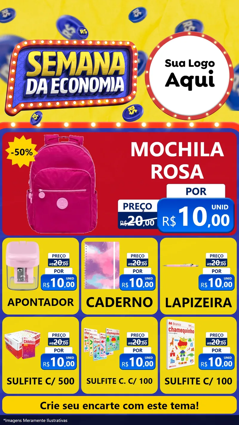 Modelo de Rede Social para Stories com o tema Semana da Economia para Papelaria