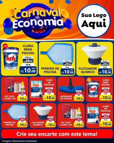 Modelo de Rede Social para Feed Instagram com o tema Carnaval da Economia para Produtos para Piscina