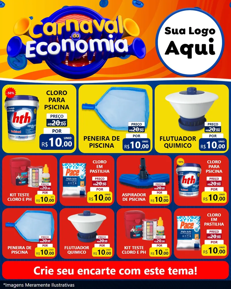 Modelo de Rede Social para Feed Instagram com o tema Carnaval da Economia para Produtos para Piscina