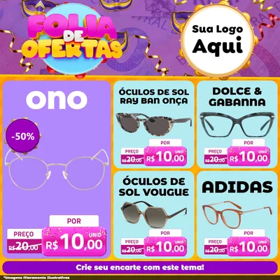Modelo de Rede Social para Feed Facebook com o tema Folia de Ofertas para Óticas