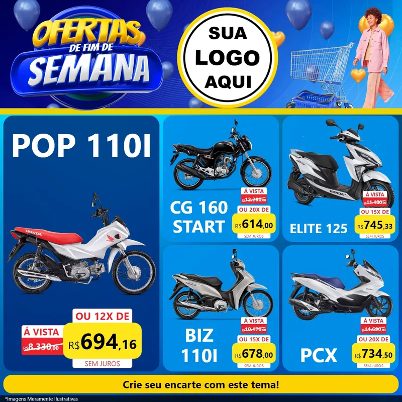 Modelo de Rede Social para Feed Facebook com o tema Ofertas de Fim de Semana para Concessionaria de Motos