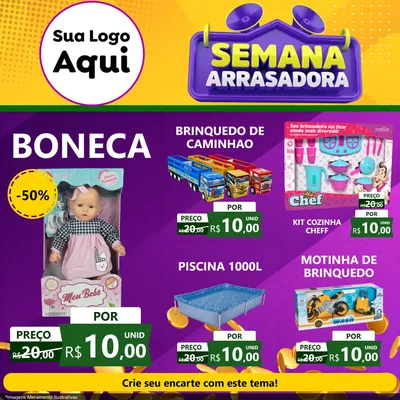 Modelo de Rede Social para Feed Facebook com o tema Semana Arrasadora para Brinquedos
