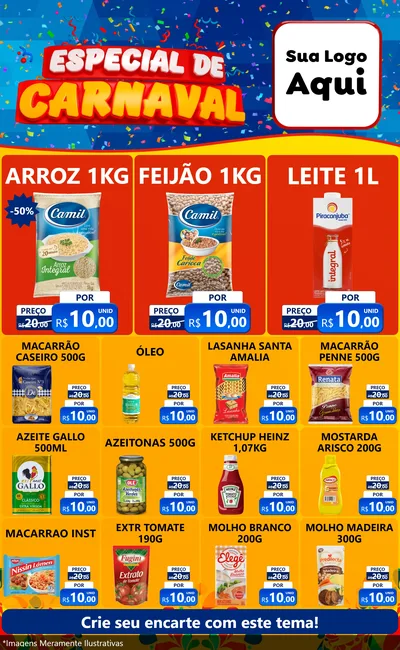 Modelo de Encarte para Encarte Grande com o tema Especial de Carnaval para Supermercado