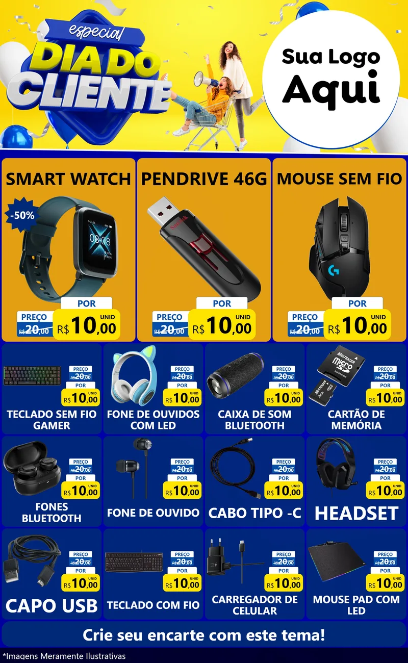 Modelo de Encarte para Encarte Grande com o tema Especial Dia do Cliente para Informática