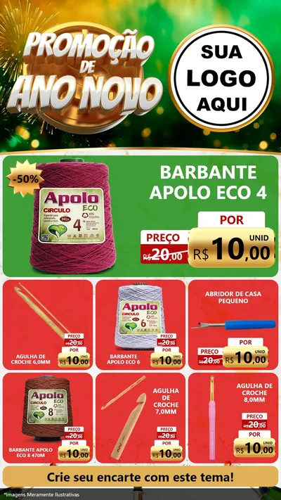 Modelo de Rede Social para Stories com o tema Promoção de Ano Novo para Armarinho e Aviamentos