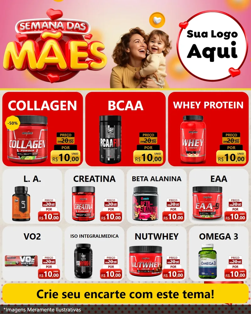 Modelo de Rede Social para Feed Instagram com o tema Semana das Mães para Suplementos alimentares