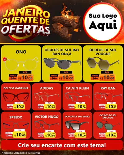 Modelo de Rede Social para Feed Instagram com o tema Janeiro Quente de Ofertas para Óticas