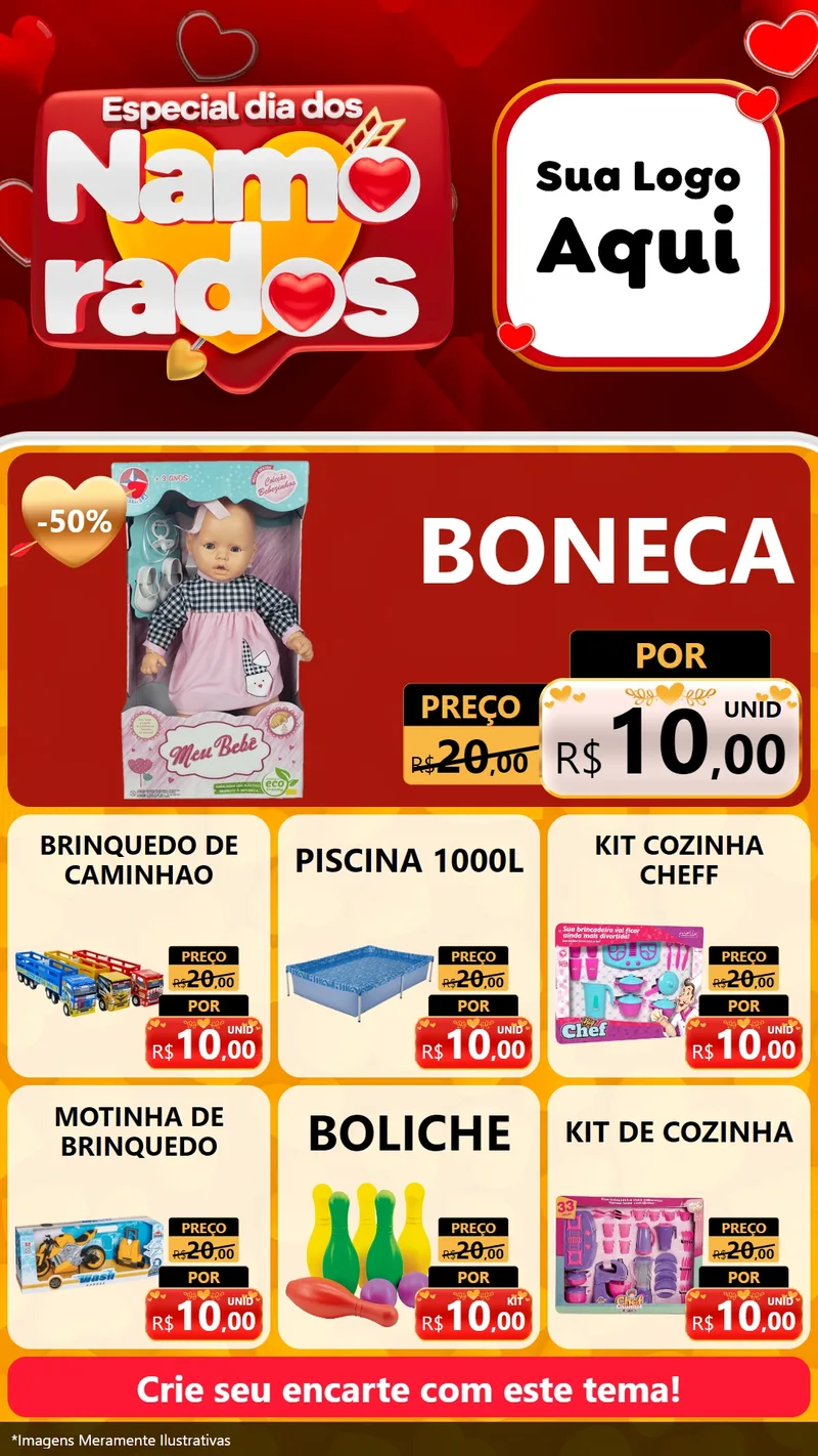 Modelo de Rede Social para Stories com o tema Especial Dia dos Namorados para Brinquedos