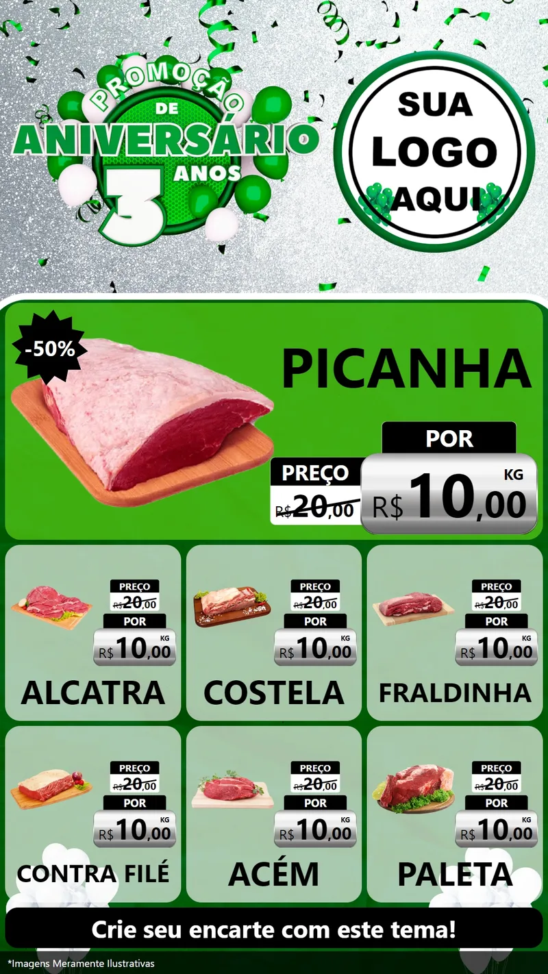 Modelo de Rede Social para Stories com o tema Promoção de Aniversário - 3 Anos para Açougue