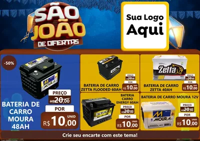 Modelo de Encarte para Encarte A4 Horizontal com o tema São João Ofertas Imbatíveis! - Junina para Baterias Elétricas
