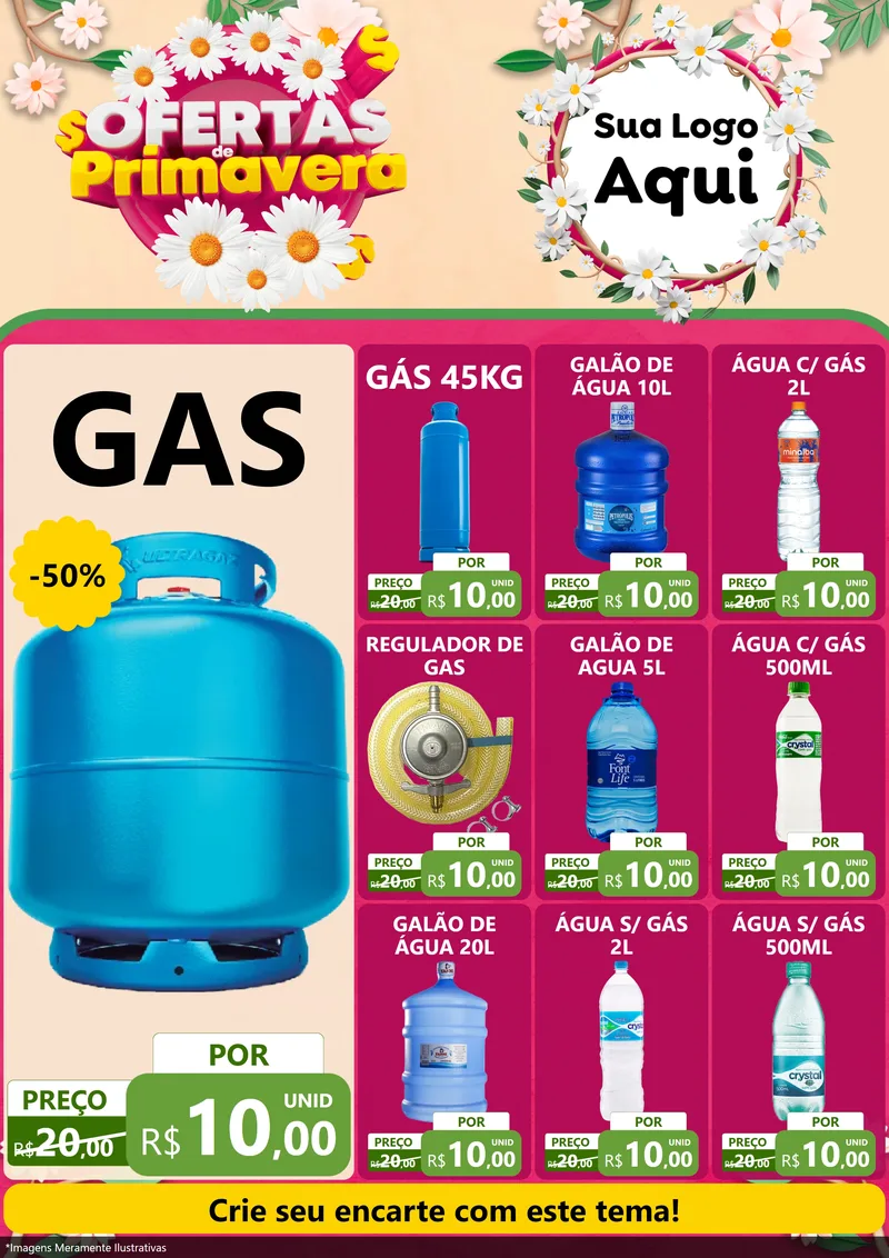 Modelo de Encarte para Encarte A4 Vertical com o tema Ofertas de Primavera para Água e gás