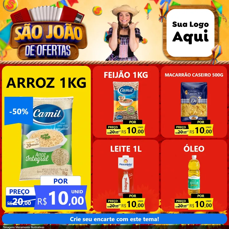 Modelo de Rede Social para Feed Facebook com o tema São João de Ofertas para Supermercado