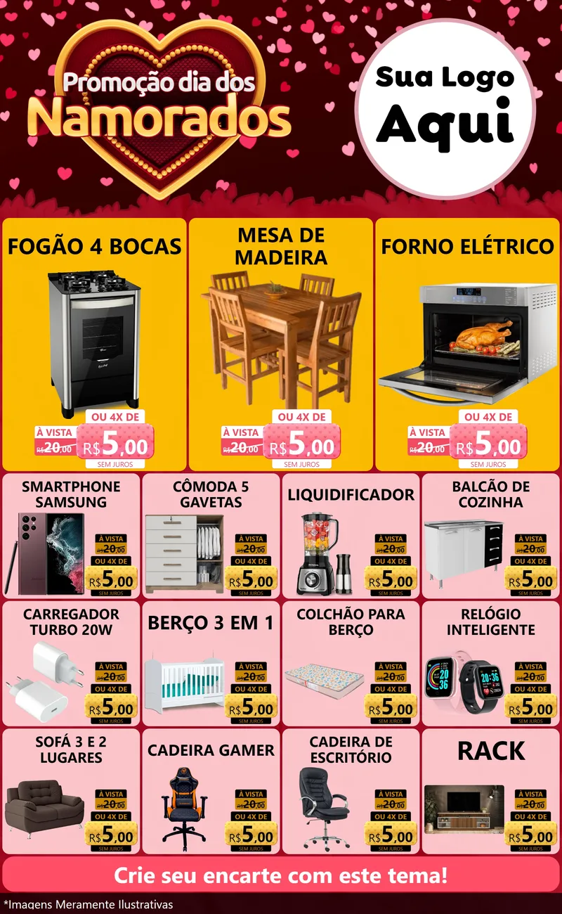 Modelo de Encarte para Encarte Grande com o tema Promoção Dia Dos Namorados para Móveis e Eletro
