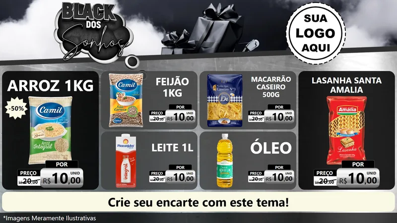 Modelo de TV para TV Horizontal com o tema Black dos Sonhos para Supermercado