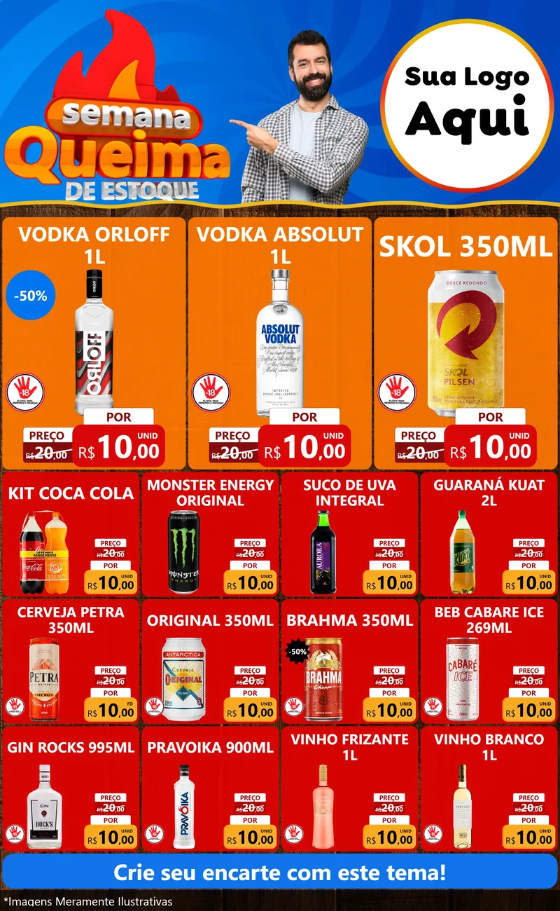 Modelo de Encarte para Encarte Grande com o tema Semana Queima de Estoque para Distribuidora de bebidas