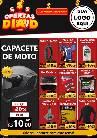 Modelo de Encarte para Encarte A4 Vertical com o tema Ofertas Dia D para Moto peças
