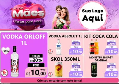 Modelo de Encarte para Encarte A4 Horizontal com o tema Dia das Mães Ofertas para Você! para Distribuidora de bebidas