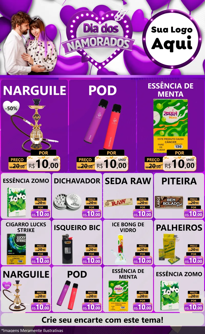 Modelo de Encarte para Encarte Grande com o tema Dia dos Namorados para Tabacaria