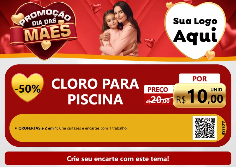 Modelo de Cartaz para Cartaz A4 Horizontal com o tema Promoção Dia das Mães para Produtos para Piscina