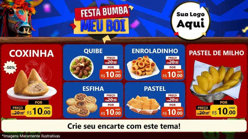 Modelo de TV para TV Horizontal com o tema Festa Bumba meu Boi para Salgadaria