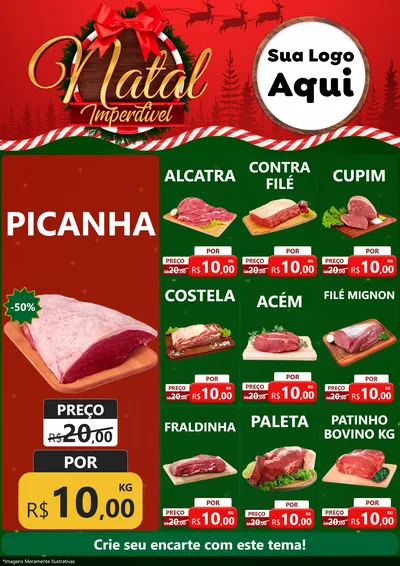 Modelo de Encarte para Encarte A4 Vertical com o tema Natal Imperdível para Açougue