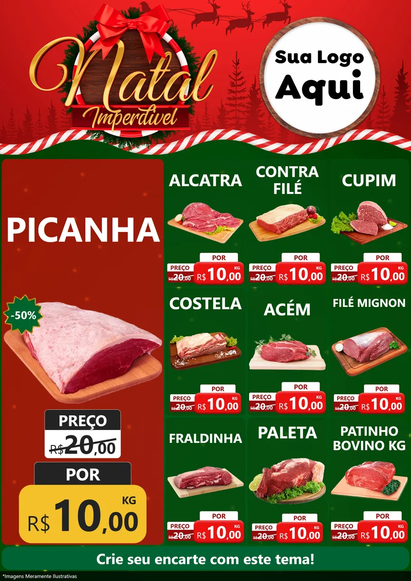 Modelo de Encarte para Encarte A4 Vertical com o tema Natal Imperdível para Açougue