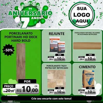 Modelo de Rede Social para Feed Facebook com o tema Promoção de Aniversário - 7 Anos para Pisos e revestimentos