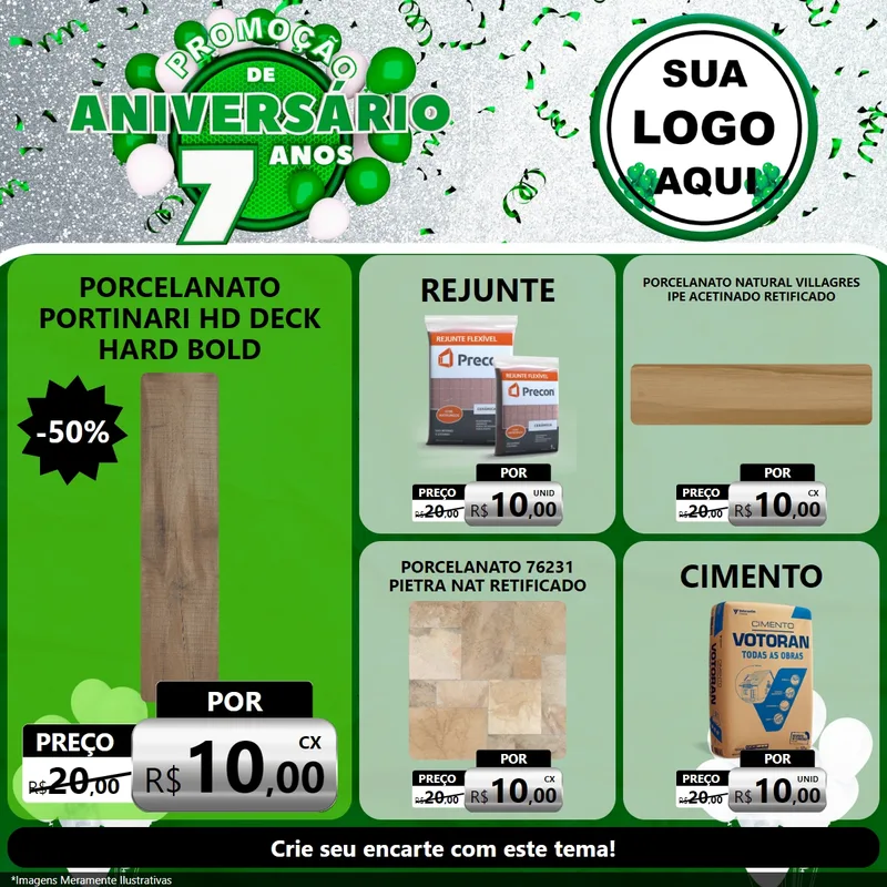 Modelo de Rede Social para Feed Facebook com o tema Promoção de Aniversário - 7 Anos para Pisos e revestimentos