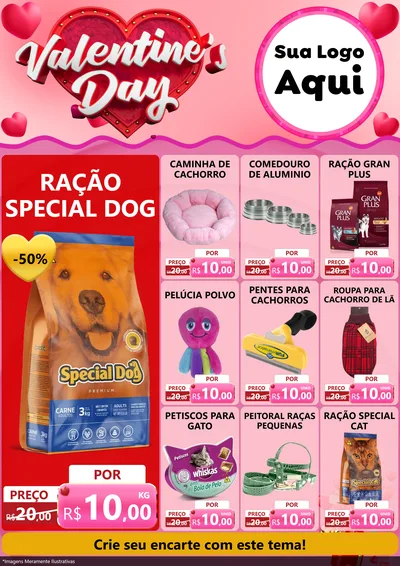 Modelo de Encarte para Encarte A4 Vertical com o tema Valentine's Day para Pet Shop