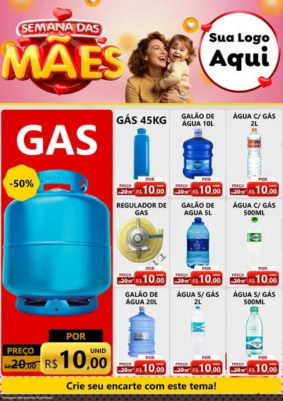 Modelo de Encarte para Encarte A4 Vertical com o tema Semana das Mães para Água e gás