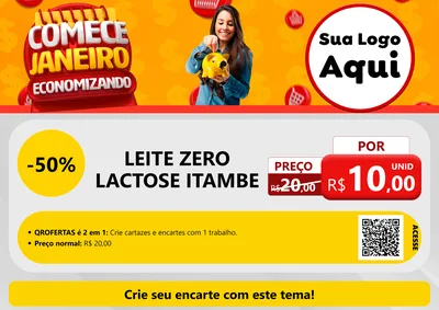Modelo de Cartaz para Cartaz A4 Horizontal com o tema Comece Janeiro Economizando para Frios e Laticínios