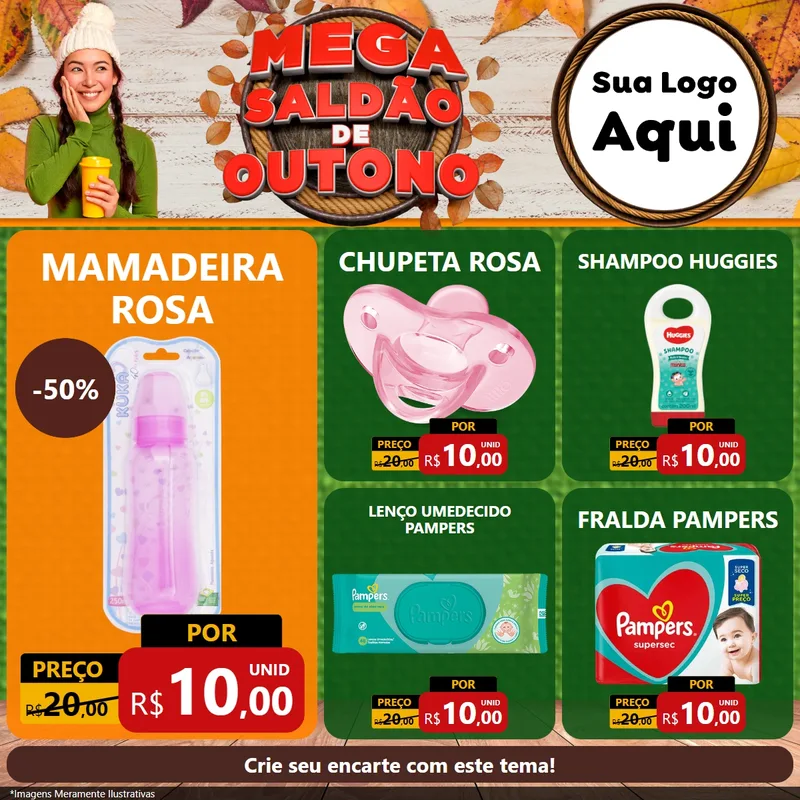 Modelo de Rede Social para Feed Facebook com o tema Mega Saldão de Outono para Bebês